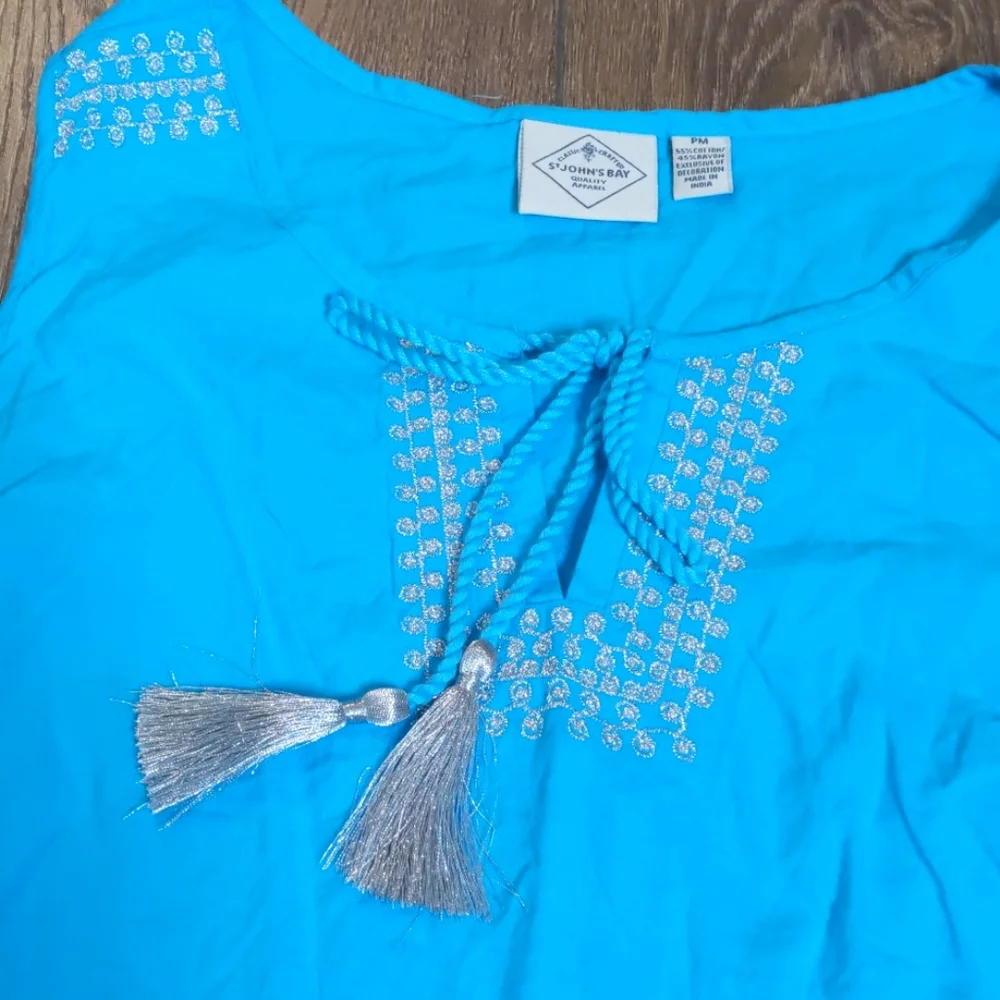 St John's Bay sleeveless tank vibrant blue tassle tie embroidered detail Medium - Picture 2 of 4